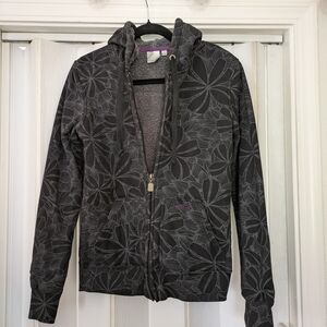 Floral Grey Hoodie Jacket zip up sz M